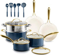 Gotham Steel 15 Pc Ceramic Pots and Pans Set Non Stick Kitchen Cookware Sets Pot and Pan Set Ceramic Cookware Set Non Toxic Cookware Set Non Stick Pots and Pan Set Dishwasher Safe - Navy