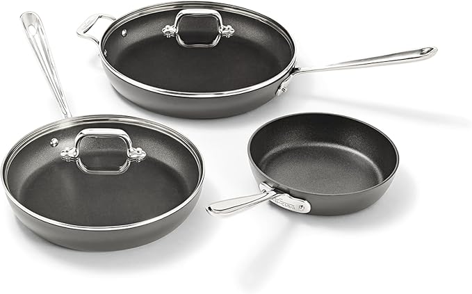 All-Clad HA1 Hard Anodized Nonstick Fry Pan Set – 5-Piece Cookware 8 10 12 Skillets with Lid Induction Compatible Oven Safe to 500°F Lid Safe to 350°F Black