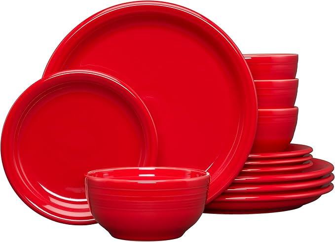 Fiesta® Bistro Coupe 12-Piece Dinnerware Set – Durable Ceramic Lead-Safe Dishwasher/Microwave/Oven Safe – Made in USA Dinnerware - Scarlet