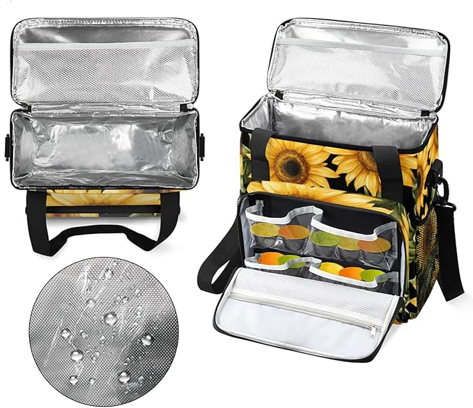 Flower Sunflower Theme Coffee Maker Travel Bag for Keurig K-Mini/K-Mini Plus Insulated Waterproof Tote with Pockets for K-Cup Portable Single-Serve Brewer Case