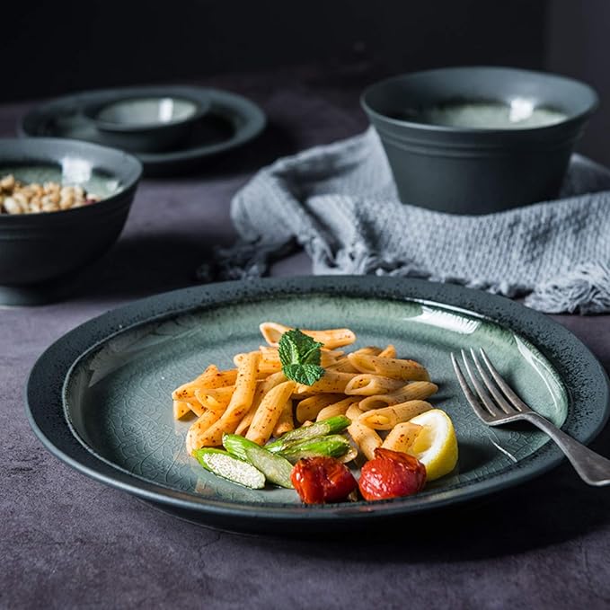 Porcelain Dinnerware Sets 32 Pieces Retro Ice Cracked Glaze Ceramics Dinner Combination Set | Cereals Bowls and Steak Plates Sets for Wedding Gifts