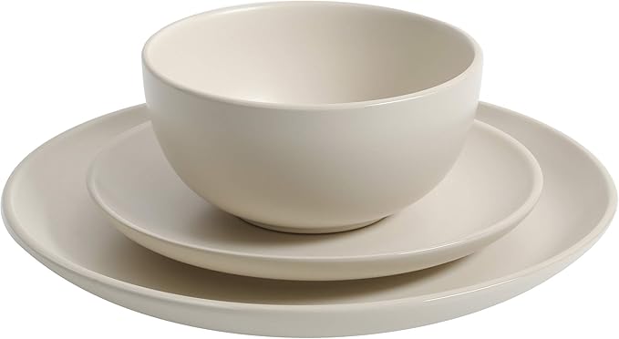 Gibson Home Rockaway 12-Piece Round Stoneware Dinnerware Set Service for 4 – Cream Plates and Bowls Modern Matte Finish Microwave &amp Dishwasher Safe