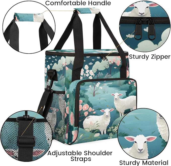Sheep Flowers Coffee Maker Carrying Bag Portable Travel Storage Tote Bag Compatible with K-Mini or K-Mini Plus Single Serve Coffee Brewer Carrying Case with Multiple Pockets &amp Shoulder Strap