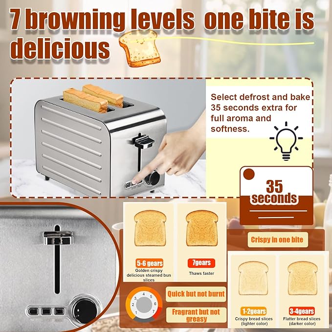 4/6 Slots Toaster with Extra Wide Slots Stainless Steel Dual Independent Controls Bagel Reheat Defrost Cancel High-Lift Lever Home Kitchen or Commercial Use(4 Slots)