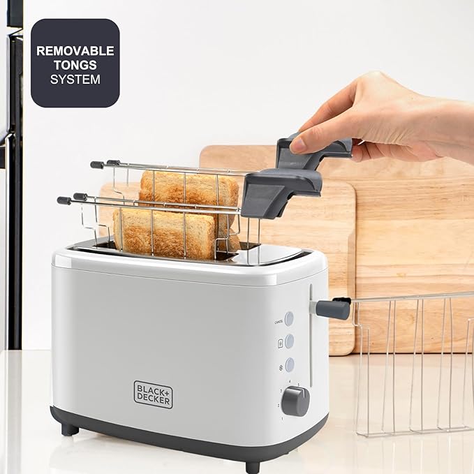 Black+Decker BXTOA820E - Toaster 820 W. 2 wide slots 7 grid levels System with removable pliers. Functions: Stop heat and defrost. Tray to collect crumbs. Non-slip feet.