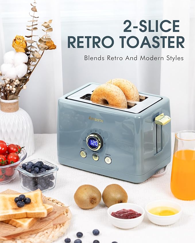 Amaste Retro Coffee Maker &amp Toaster Set- Ash Blue &amp Arabica Black
