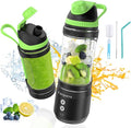 Portable Blender for Shakes and Smoothies 24oz Travel Blender 300Watt on the Go Blender USB Rechargeable Personal Blender with a Travel Lid &amp BPA Free Bottle(Green Cap Black Body)