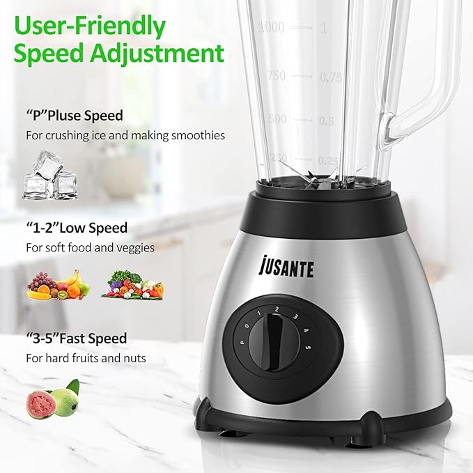 Smoothie Blender 1000W Professional Countertop Blenders with 48oz Glass Jar for Kitchen Shakes Ice Crusher Frozen Fruit