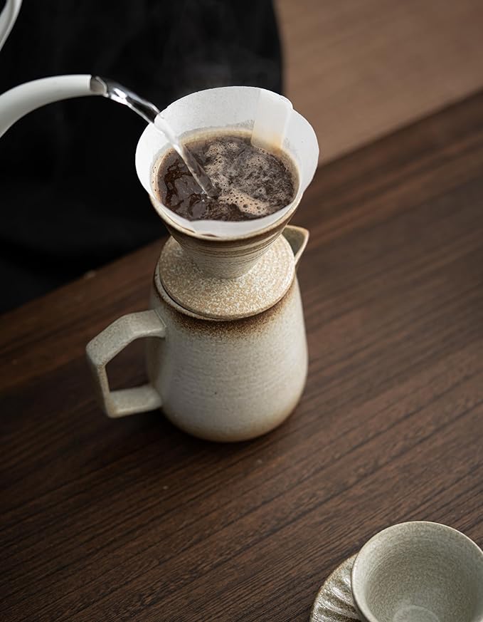 Pour Over Coffee MakerCeramic Coffee Maker With 100 pcs Paper Filter16oz/480ml Pour Over Coffee Dripper (Off White)