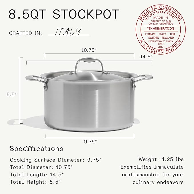 Made In Cookware | 7-Piece Ceramic Non Stick Pot and Pan Set (Stainless Handle) | 5-Ply Stainless Clad | Professional Cookware | Crafted in Italy | Induction Compatible
