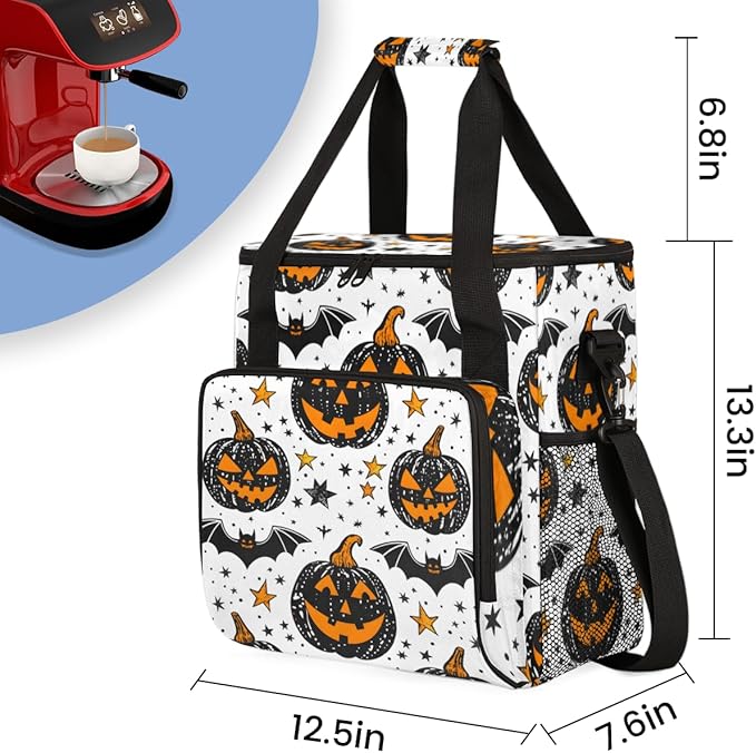 Magical Pumpkin Coffee Maker Carrying Bag Graffiti Pumpkin Travel Storage Bag Compatible with K-Mini or K-Mini Plus Single Serve Coffee Brewer Carrying Case with Multiple Pockets &amp Shoulder Stra