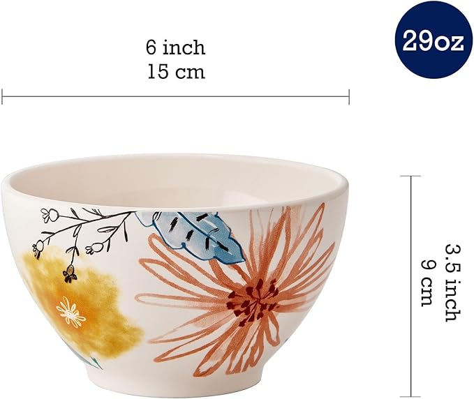 Bico Blossom Symphony Ceramic 12 pcs Dinnerware Set Service for 4 Inclusive of 11 inch Dinner Plates 8.75 inch Salad Plates and 29oz Cereal Bowls for Party Microwave &amp Dishwasher Safe