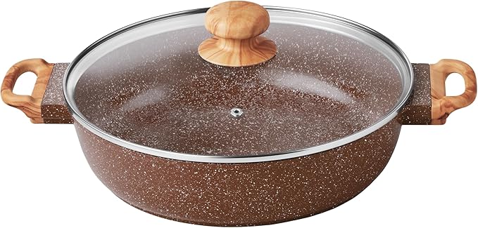 Pots and Pans Set Non stick 14-Piece Cast Aluminum Cookware Non Stick Kitchen Cooking with Frying Pans &amp cooking utensils set (Brown Speckle)