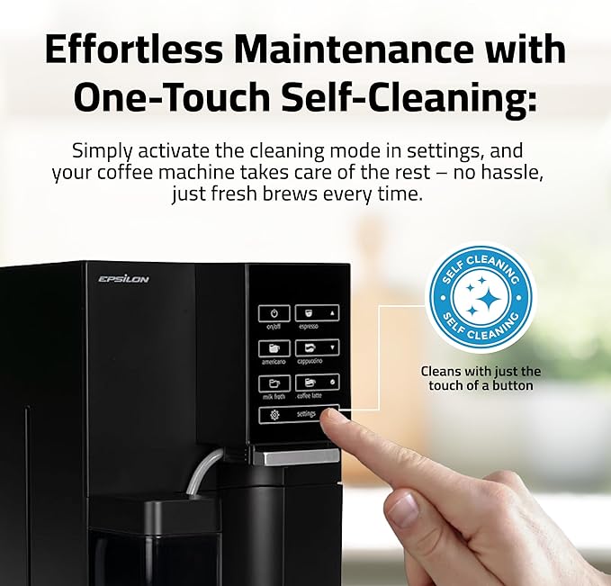 Epsilon Fully Automatic Coffee Machine with Grinder Coffee &amp Espresso Maker Combo Built-In Milk Frother One Touch Self Cleaning Super Automatic Custom Brewing Coffee Machine