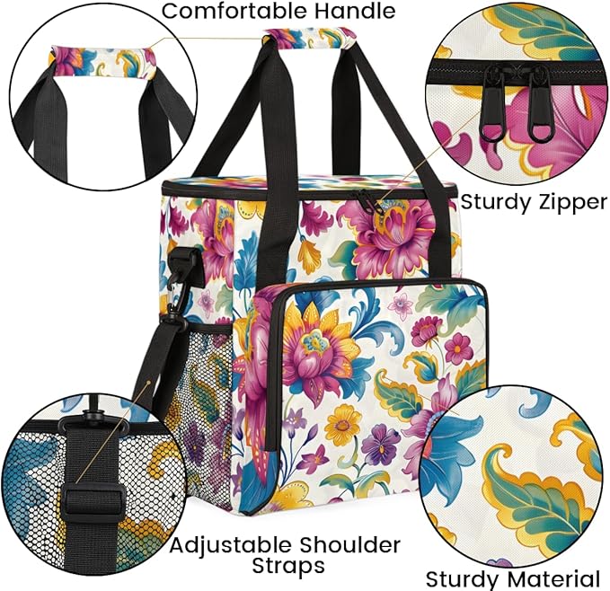 Resplendent Flowers Coffee Maker Carrying Bag Portable Travel Storage Tote Bag Compatible with K-Mini or K-Mini Plus Single Serve Coffee Brewer Carrying Case with Multiple Pockets &amp Shoulder Str