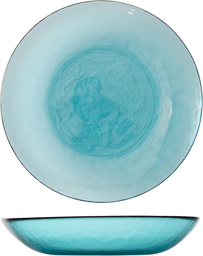 Fortessa Los Cabos Glass Dinnerware Collection Coupe Entrée Bowl (Set of 4) 8.6 Inch/25oz Lagoon Blue