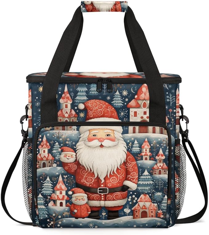 Xmas Santa Claus Coffee Maker Carrying Bag Retro Santa Claus Travel Storage Bag Compatible with K-Mini or K-Mini Plus Single Serve Coffee Brewer Carrying Case with Multiple Pockets &amp Shoulder St