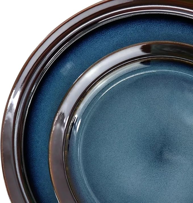Priya 16 Piece Reactive Glaze Stoneware Dinnerware Set Service for 4 Plates and Bowls Microwave &amp Dishwasher Safe (Blue)
