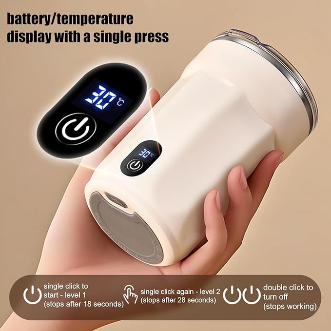 Self Stirring Coffee Mug – ABS 316 Stainless Steel 300ml | Automatic Mixing Cup Magnetic Electric Stirrer With Temperature Display | Portable Rechargeable Mixer For Coffee Milk Cocoa Travel Office