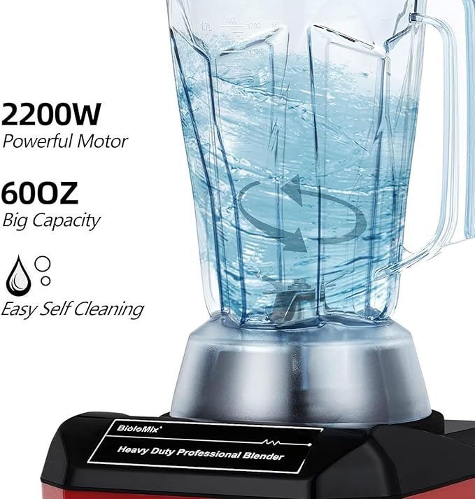 Generic professional 2200w commercial blender with timer 8.26x9.05x18.89 in Red