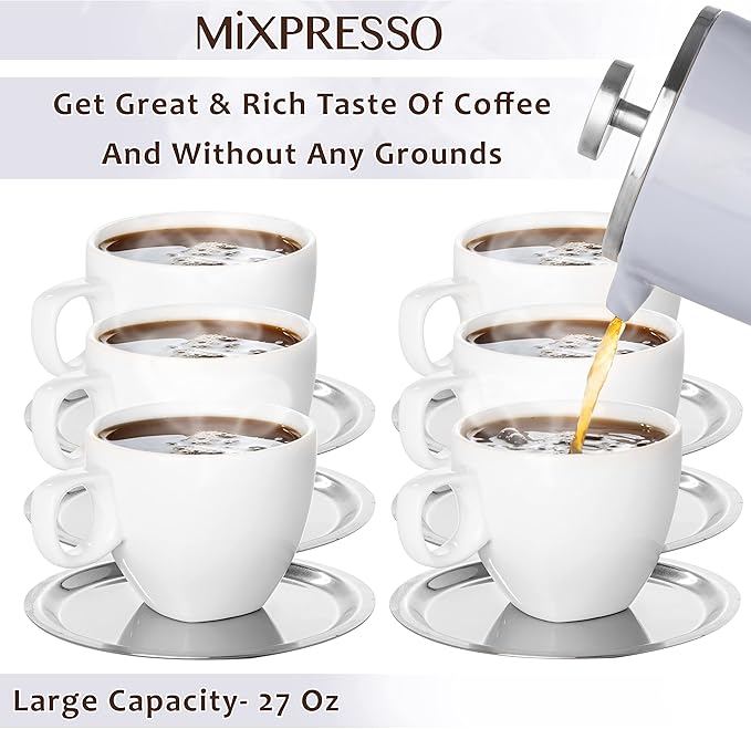 Mixpresso Light Blue Stainless Steel French Press Coffee Maker 26 Oz 770 ml Double Wall Insulated French Press Stainless Steel Easy Clean Tea Brewer Easy Press Durable Metal Coffee Press