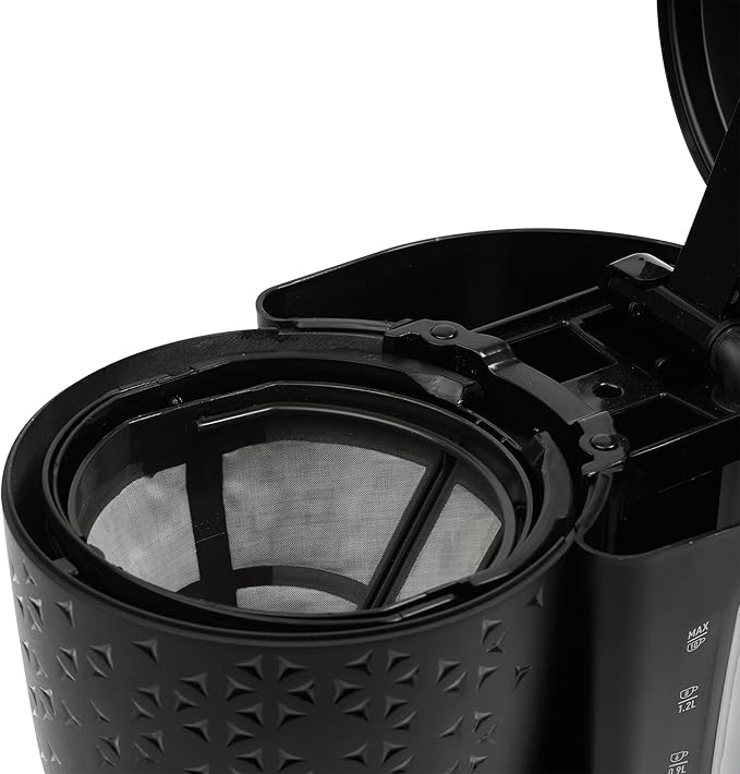 HADEN Starbeck Coffee Machine 10 Cup Automatic Drip Coffee Maker with Anti-Drip Function and Reusable Washable Water Filter Black &amp Chrome