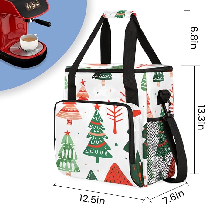 Bright Tree Coffee Maker Carrying Bag Christmas Festivals Travel Storage Bag Compatible with K-Mini or K-Mini Plus Single Serve Coffee Brewer Carrying Case with Multiple Pockets &amp Shoulder Strap
