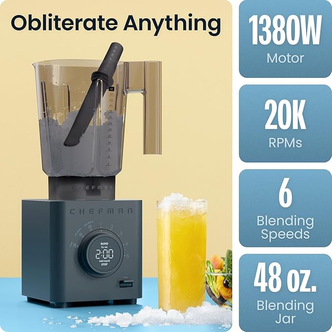 Professional Ice-Crushing Countertop Blender with Auto Blend Technology 1400 Watt High-Performance Motor 64 Oz Glass Pitcher 10 Variable Speed Settings Pulse Function Stainless Steel Blades for S