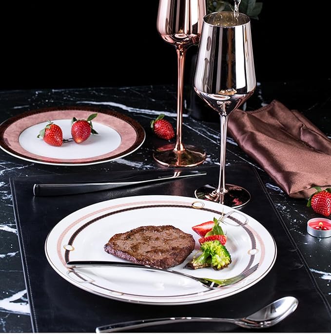 European Style Dinnerware Set Service for 6 Bone China Dinnerware Sets Unbreakable Porcelain Dinner Sets Coffee Cup and Saucer Tableware Set Steak Dinner Plates Dish Set belt