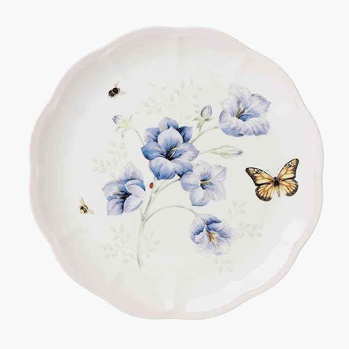 Lenox Dinnerware Set Butterfly Meadow Pink 12-Piece Set Service For 4 Porcelain Bowls Plates And Bowls Set Microwave Safe Dishwasher Safe Dishes Home &amp Kitchen (Assorted 12 Pieces)