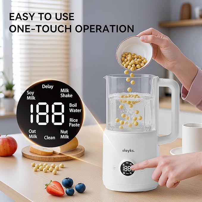 olayks 6 in 1 Automatic Nut Milk Maker Blender 20oz Homemade Soy Milk Maker for Plant-Based Milk Coconut Oat Almond Non-Dairy Beverages with Timer Keep Warm Boil Water Self-Cleaning