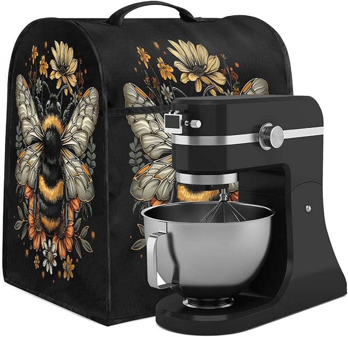 cfpolar Kitchen Aid Mixer Cover Compatible with 6-8 Quarts Vintage Bee Flower Stand Mixer Cover Kitchen Aid Mixers Accessories Appliance Organizer Bag Dust Covers with Zipper Pocket