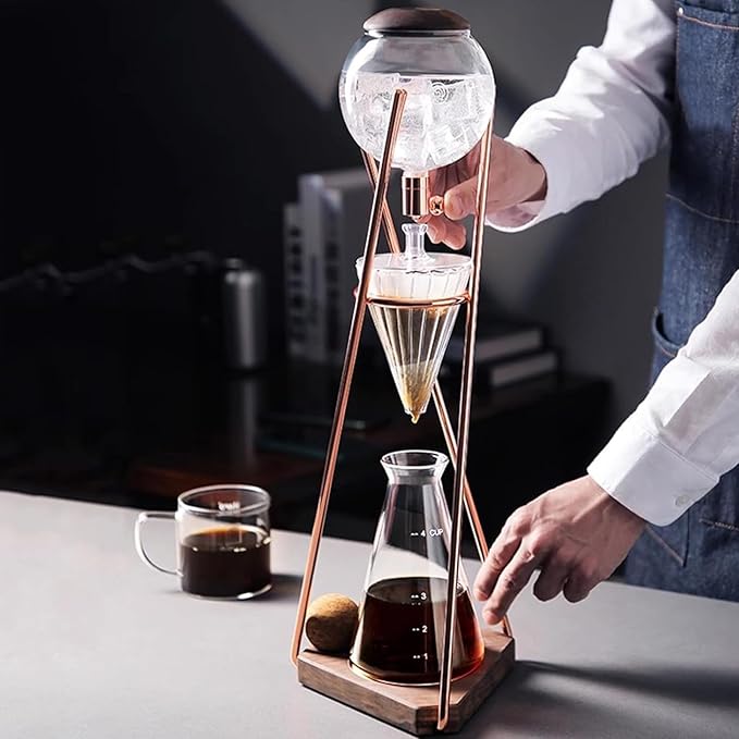 Ice Drip Brewer Ice Drip Coffee Maker with 500ml Borosilicate Glass Pot Stainless Steel Frame &amp Adjusting drip rate valve Slow Drip Technology for Coffee Lover to Make 3-5 Cups