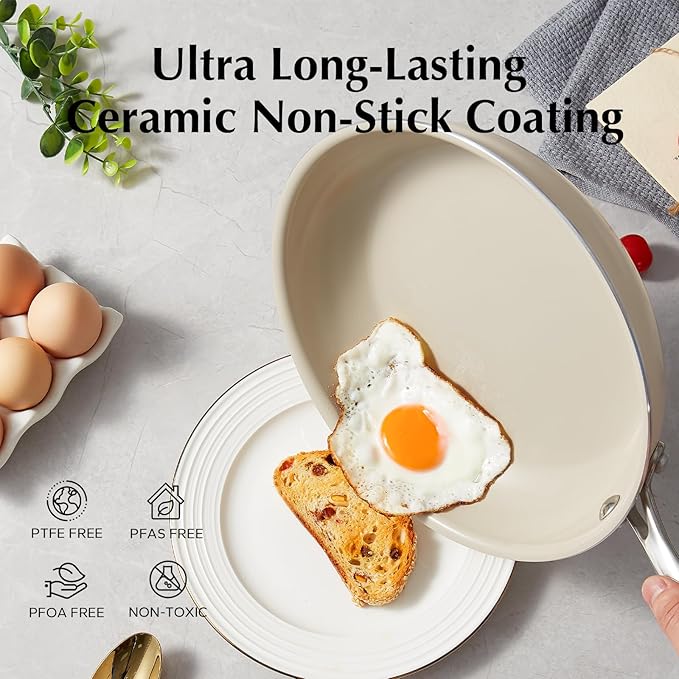 Redchef Ceramic Pots and Pans Set Non Stick Nonstick Kitchen Cookware Sets Non Toxic Pots and Pans Set Non Stick PFAS PFOA &amp PTFE Free Nonstick Frying Pans Set Ceramic Pan Skillet RV Cookwar