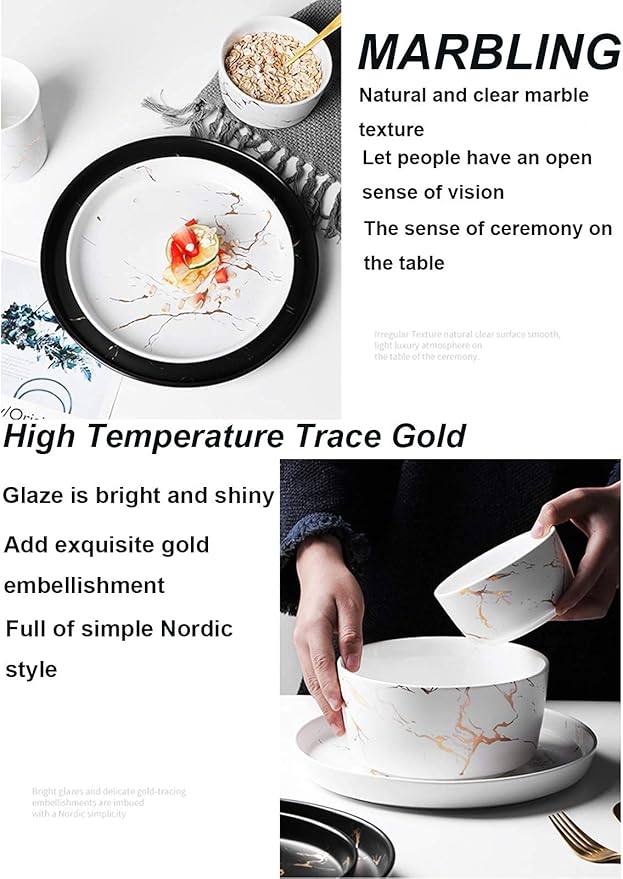 Dinnerware Set Porcelain Dinnerware Set Marble Dinner Set Microwave Oven Safe Plates And Bowls Set for Family Restaurant Party