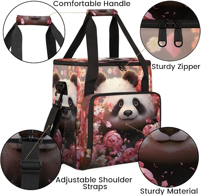 Panda Coffee Maker Carrying Bag Rose Flower Portable Travel Storage Tote Bag Compatible with K-Mini or K-Mini Plus Single Serve Coffee Brewer Carrying Case with Multiple Pockets &amp Shoulder Strap