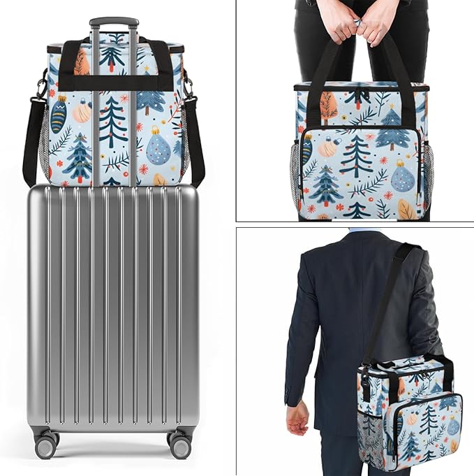 Christmas Festivals Coffee Maker Carrying Bag Cartoon Tree Travel Storage Bag Compatible with K-Mini or K-Mini Plus Single Serve Coffee Brewer Carrying Case with Multiple Pockets &amp Shoulder Stra