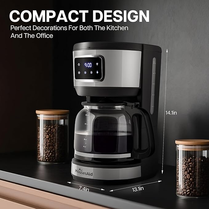 12 Cup Programmable Coffee MakerTouchscreen Drip Coffee Maker-12 Cup Keep-Warm Function Auto Shut-OffStainless Steel ConstructionPermanent FilterIdeal for Home and Office Use