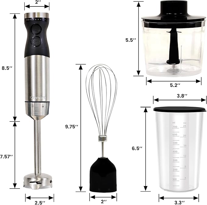 Kenmore Immersion Blender - Handheld Stick Mixer Electric Hand Blender with Stainless Steel Shaft Whisk Variable Speed for Smoothies Milkshakes Baby Food Puree Batidora de Inmersión