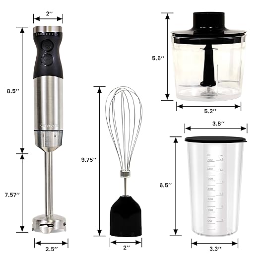 Kenmore Immersion Blender - Handheld Stick Mixer Electric Hand Blender with Stainless Steel Shaft Whisk Variable Speed for Smoothies Milkshakes Baby Food Puree Batidora de Inmersión