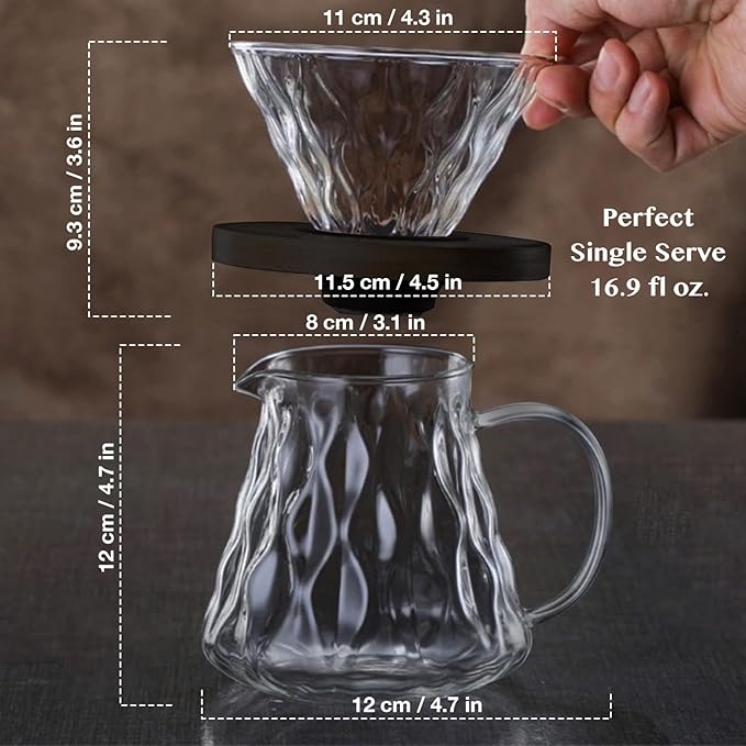 Pour Over Coffee Maker Drip Coffee Maker Single Serve Coffee Reusable Filter Holder Coffee Bar Accessories for Enthusiasts (Dark Set)