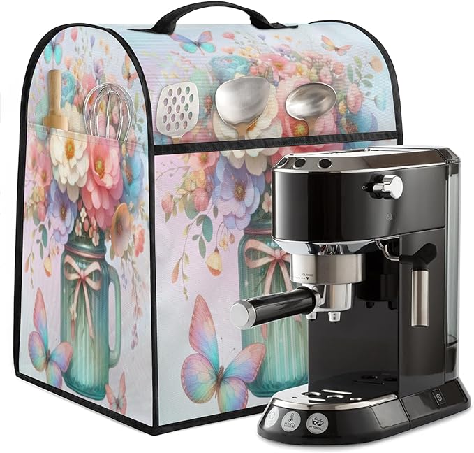 Kitchen Aid Mixer Cover Butterfly Color Flower Stand Mixer Cover Compatible with 6-8 Quarts Stand Mixers Dust Covers with Zipper Pocket Foldable Washable Kitchen Aid Organizer Bag