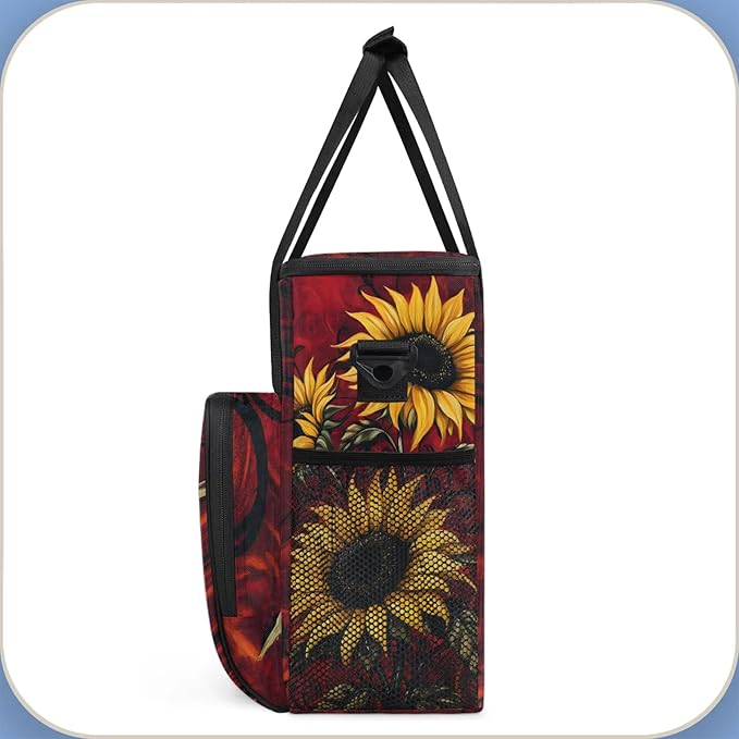 Sunflower Coffee Maker Travel Bag Flower Insulated Grocery Bag Travel Picnic Leakproof Cooler Bags With Shoulder Strap