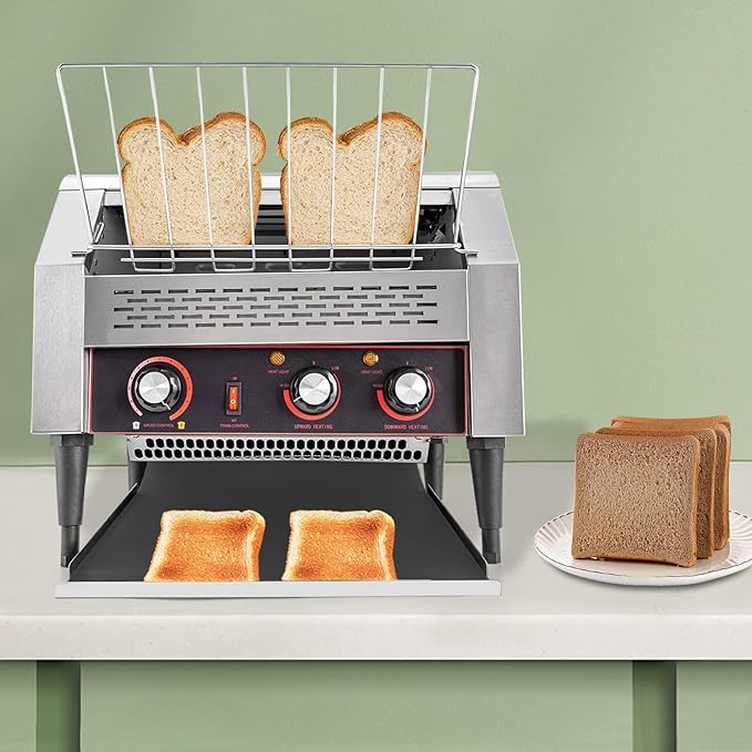 Commercial Conveyor Toaster 450 Slices/Hour Stainless Steel Heavy Duty Industrial Toasters Countertop Conveyor Toaster for Bagel Bread Croissant Bakery Restaurant Cafe