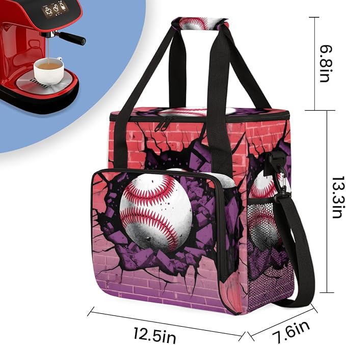 Graffiti Baseball Coffee Maker Carrying Bag Sport Baseball Travel Storage Bag Compatible with K-Mini or K-Mini Plus Single Serve Coffee Brewer Carrying Case with Multiple Pockets &amp Shoulder Stra