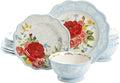 12-Piece Stoneware Dinnerware Set Service for 4 Floral Design with Scalloped Rim Dishwasher &amp Microwave Safe