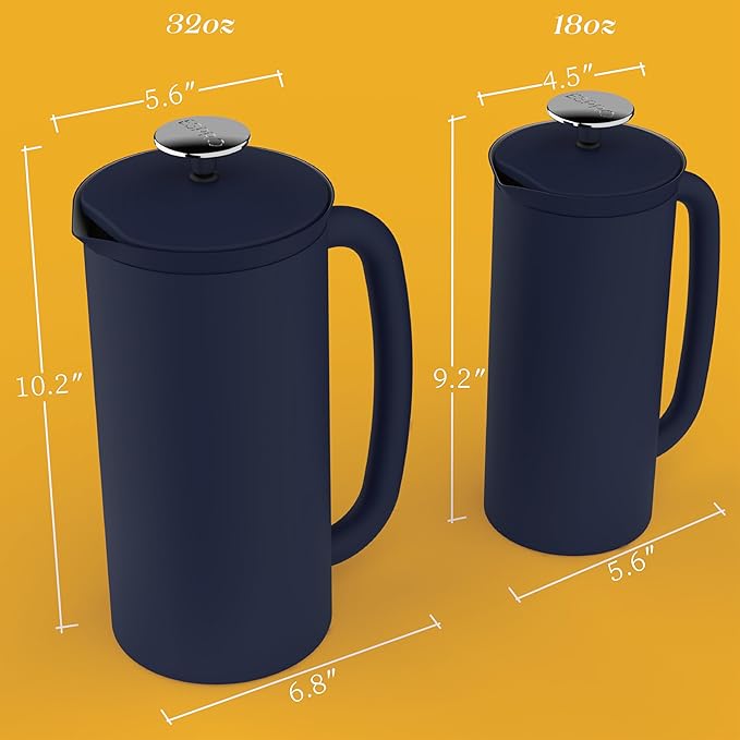 ESPRO P7 French Press Stainless Steel 304 – Patented Double Walled Micro-Filter Insulated French Press Coffee Maker Grit-Free Brew - Heat Resistant BPA Free - Aegean Blue (32oz)