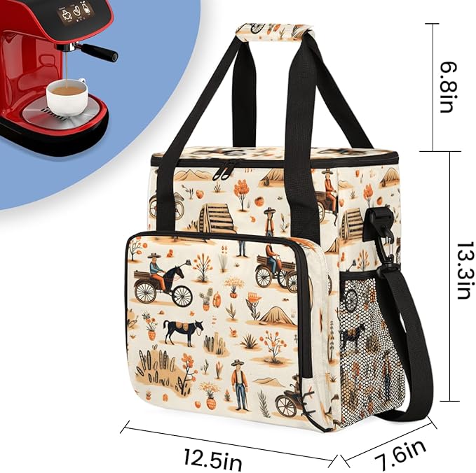 Polynesian Pattern Coffee Maker Carrying Bag Retro Graffiti Travel Storage Bag Compatible with K-Mini or K-Mini Plus Single Serve Coffee Brewer Carrying Case with Multiple Pockets &amp Shoulder Str