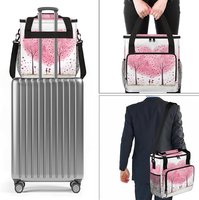 Pink Heart Tree Coffee Maker Carrying Bag Portable Travel Storage Tote Bag Compatible with K-Mini or K-Mini Plus Single Serve Coffee Brewer Carrying Case with Multiple Pockets &amp Shoulder Strap