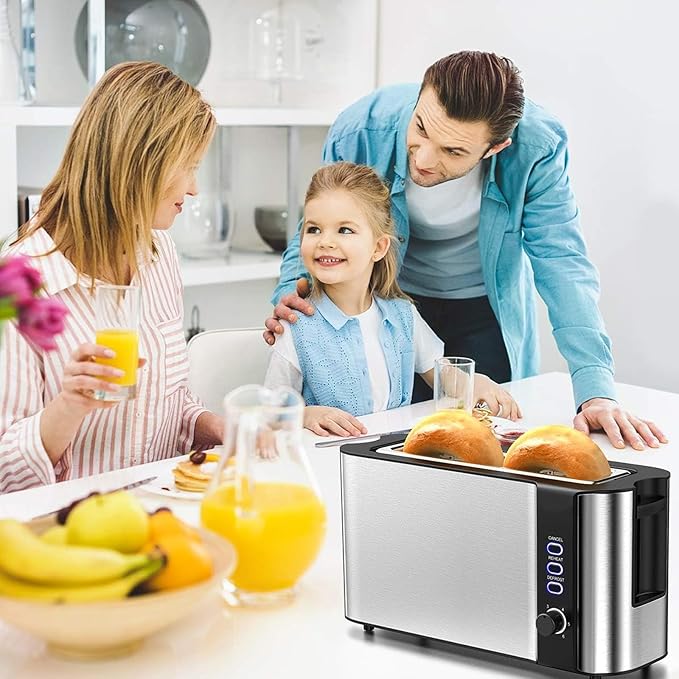 Long Slot Toaster 2 Slice Toaster Best Rated Prime with Warming Rack 6 Bread Shade Settings Defrost/Reheat/Cancel Removable Crumb Tray for Family Kitchen Hotel